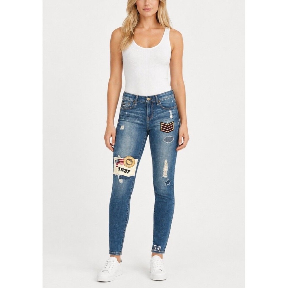 Madewell Skinny Jeans Womens 25x28 Military Patch Americana Distressed Denim